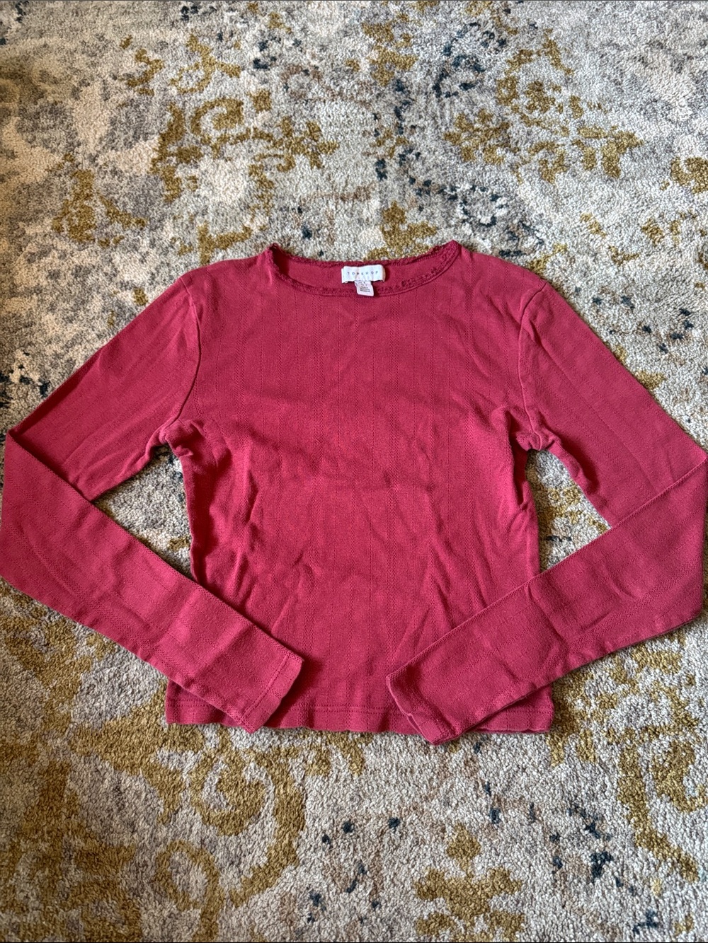 Topshop Long Sleeve Crewneck Top in Rose Red